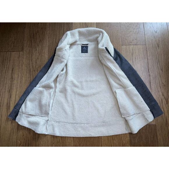 prAna Jacket Faux Leather Sherpa Grey Lined Full Zip Long Small EUC - Picture 3 of 12